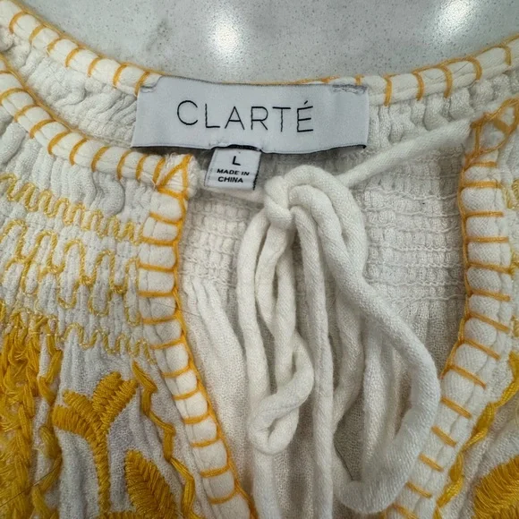 White and Yellow Tie Front Embellished Blouse - Picture 5 of 8